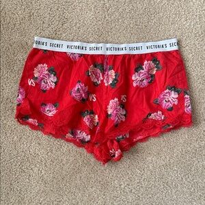 Victoria's Secret Red Floral Lace Trim Shorts